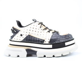 LESLIE ART CORE 2:CUIR + AUTRES MATERIAUX/BLANC//TEXTILE/GOMME