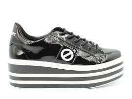 LORENS BOOST SNEAKER:CUIR VERNI/NOIR//TEXTILE/GOMME